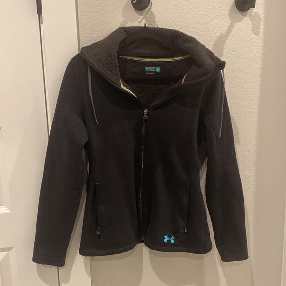 Used Black Under Armour Semi-Fitted Sherpa Zip-Down Coat Jacket Size S Small - Picture 9 of 13